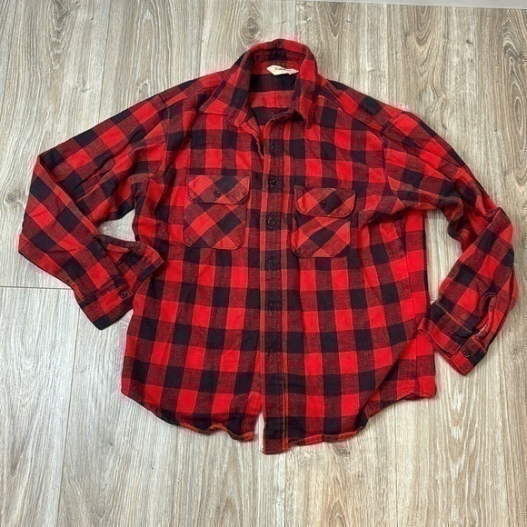 Vintage Trails End red  plaid fleece button down size large men - Picture 1 of 7